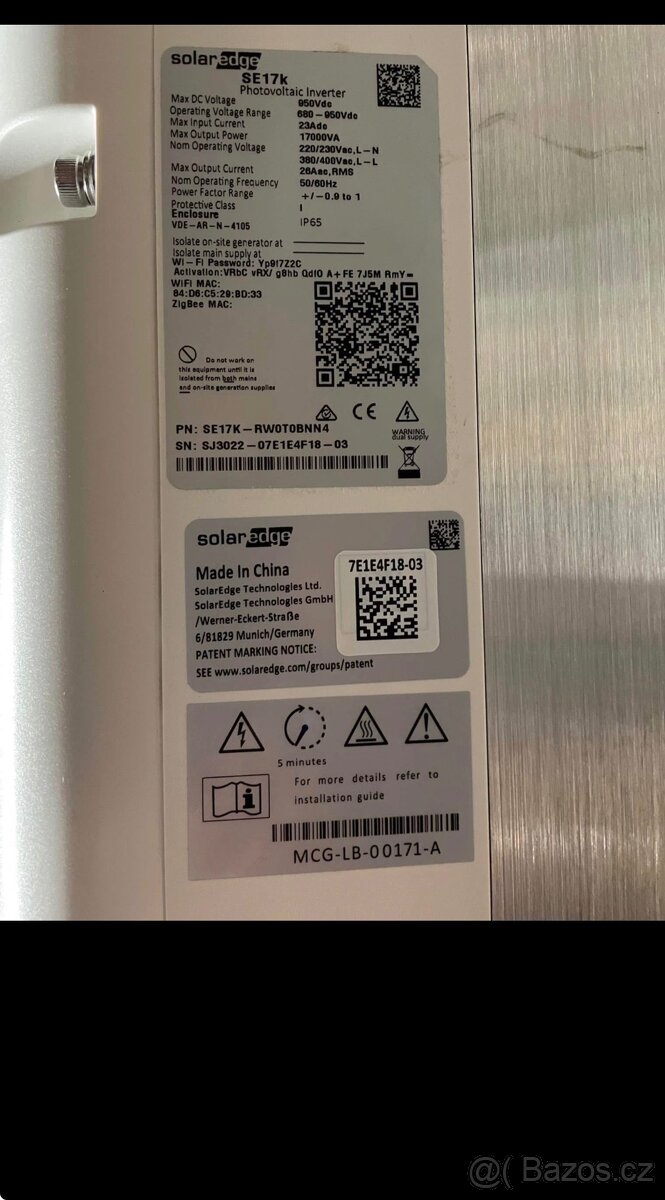 Prodám FVE střídač SOLAREDGE SE17k - 3