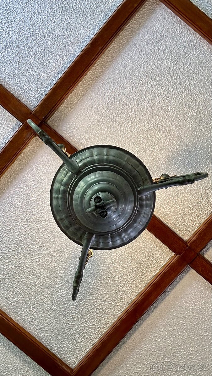 Věčné starožitné kostelní závěsné světlo z cínu - rarita ✔️ - 3