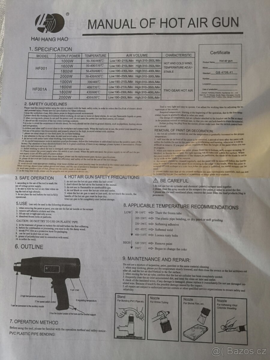 horkovzdušná pistole, 2000W - 3