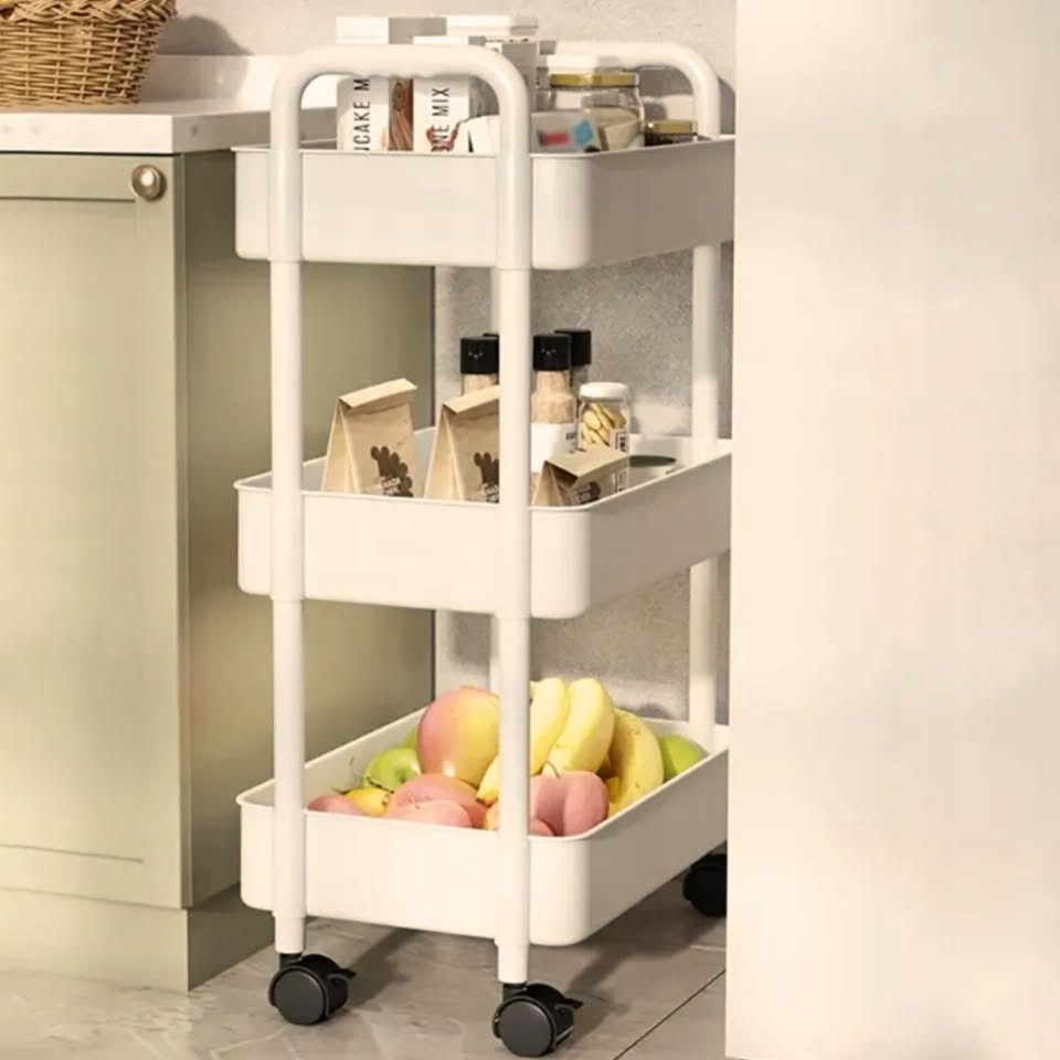 Pojízdný třípolicový regál (ecru) - 3