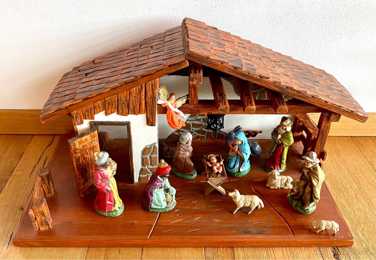 Starý velký dřevěný betlém s osvětlením - 3