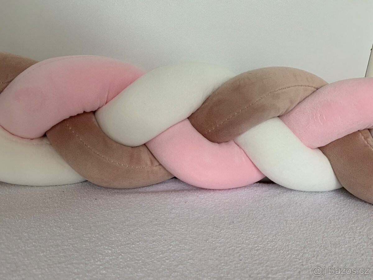 Nový růžový mantinel cop do dětské postýlky 3m - 3