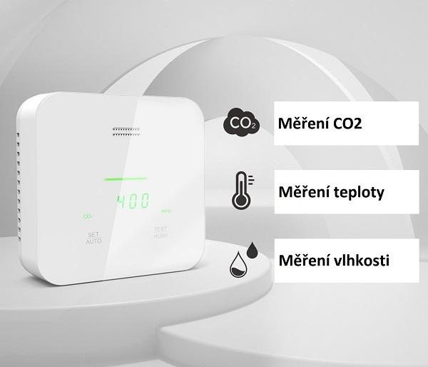 Detektor oxidu uhličitého CO2 s alarmem, měřením teploty - 3