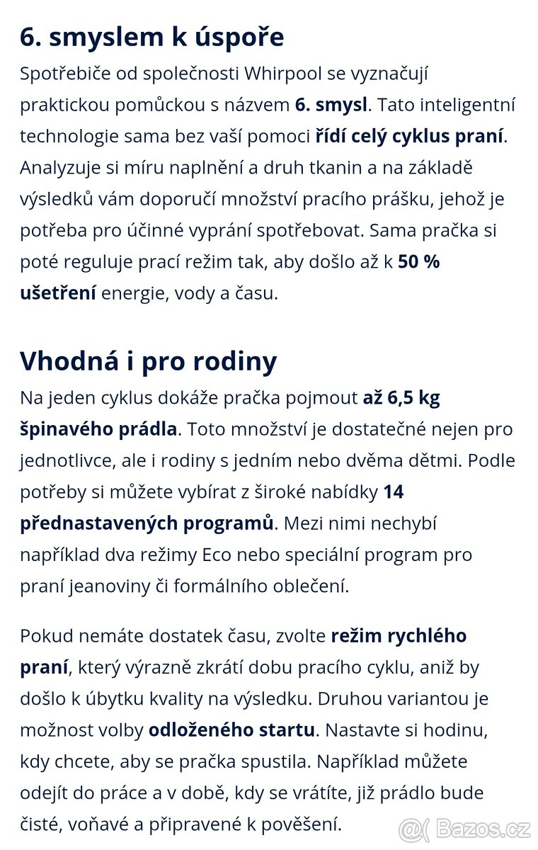 Whirlpool 6,5kg 1200ot. 40l spotřeba 6 smysl - 3