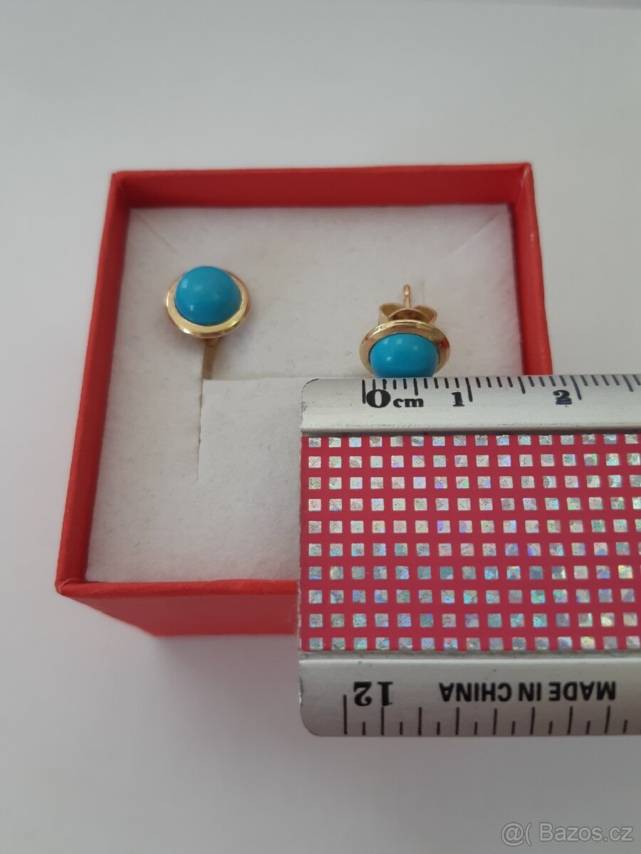 Zlaté náušnice s modrým kamínkem - 3