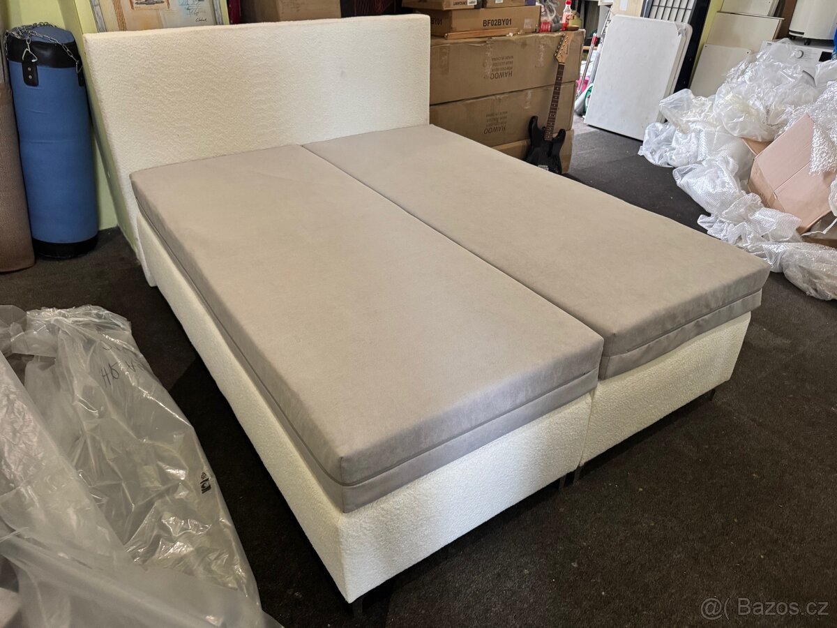 Nová postel-letiště Boxspring 160x200 krémovo-bílá - 3