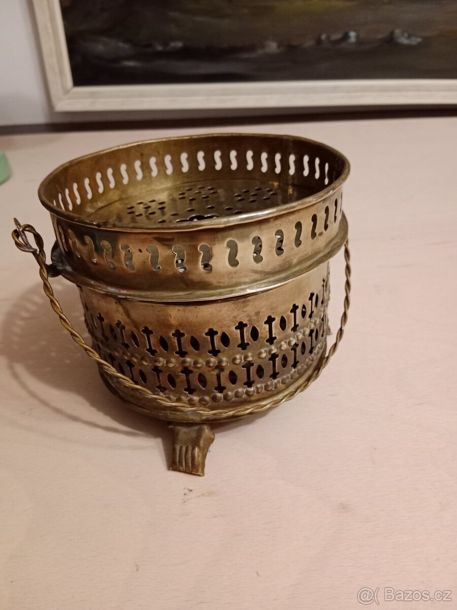 Měděný secesní ohříváček s držadlem - 3