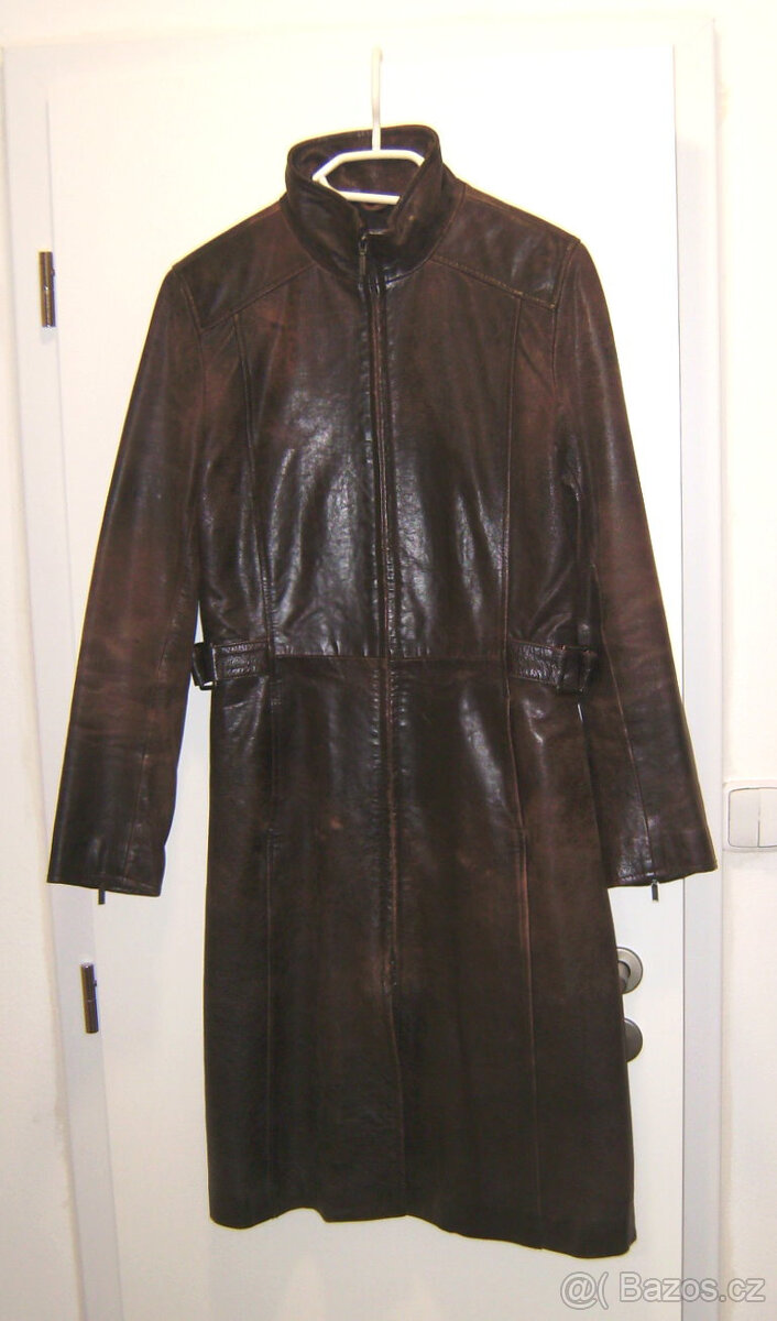 Dámský hnědý kožený kabát vel. 40 - 3