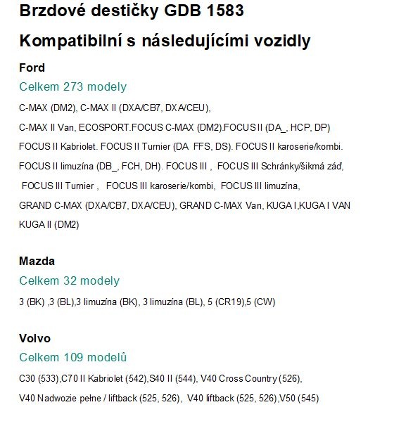 Brzdové destičky TWR GDB1583 - 3