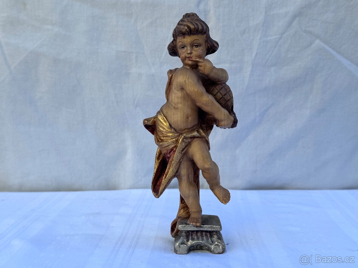 Anděl soška s úlem dřevěný v polychromii - 3