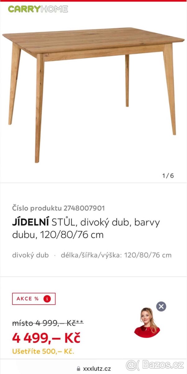 Jídelní stůl, dub, 120x80x76 cm - 3