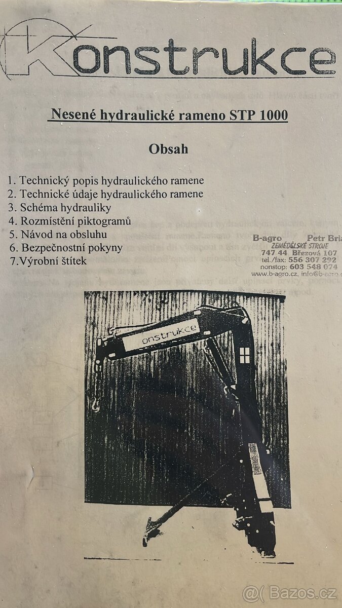 Nesené hydraulické rameno za traktor STP 1000 - 3