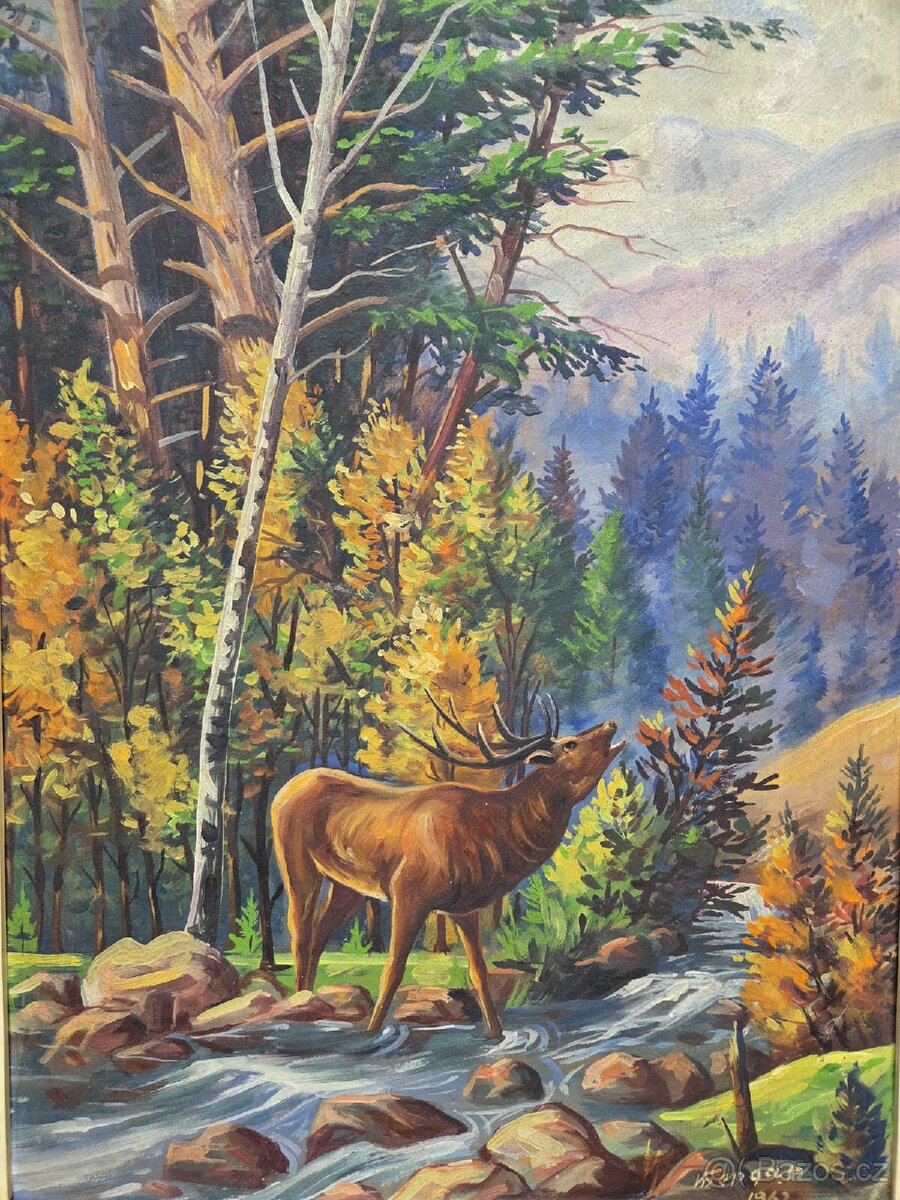 Starý myslivecký obraz Jelen - 3