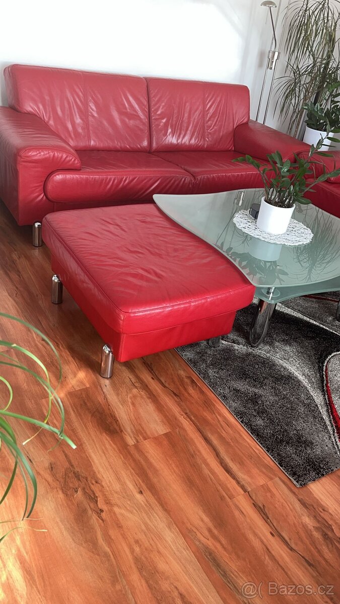 Luxusní kožená sedací souprava v červené barvě - 3