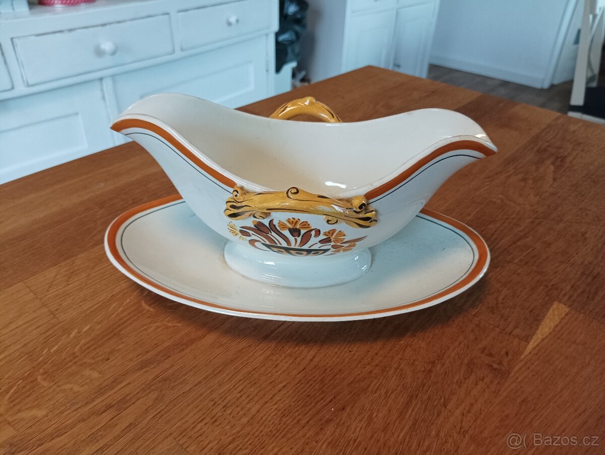 STAROŽITNÝ FAJÁNS ART DECO OMÁČNÍK CREIL ET MONTEREAU FRANCI - 3