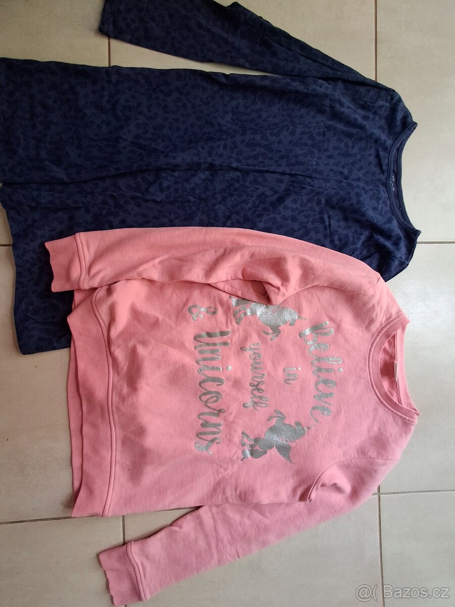 Dívčí mikiny, dl.šaty, kalhoty 146, 152 - 3