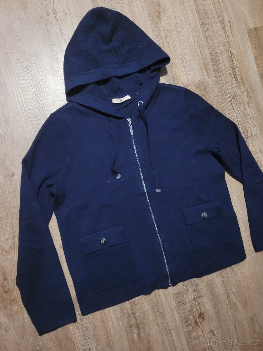 Tmavě modrá mikina/svetr na zip s kapucí Adagio - 3