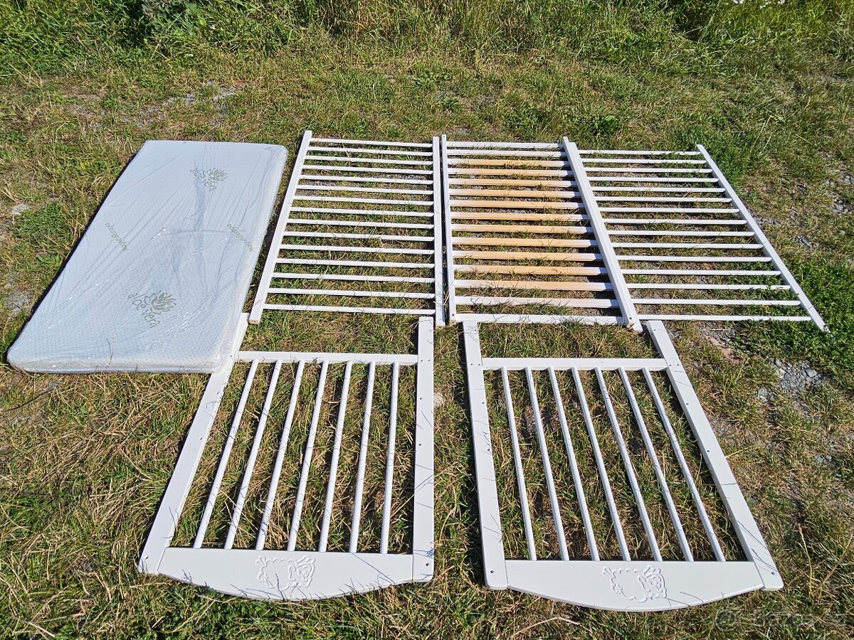 Dětská postýlka dřevěná bílá + matrace Aloe Vera - 3