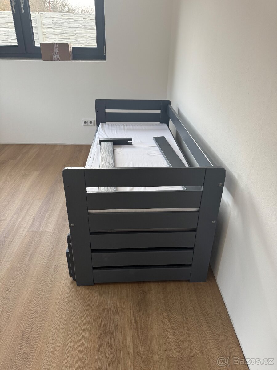 Dětská postel s přistýlkou, zábranami, šuplíky - 3
