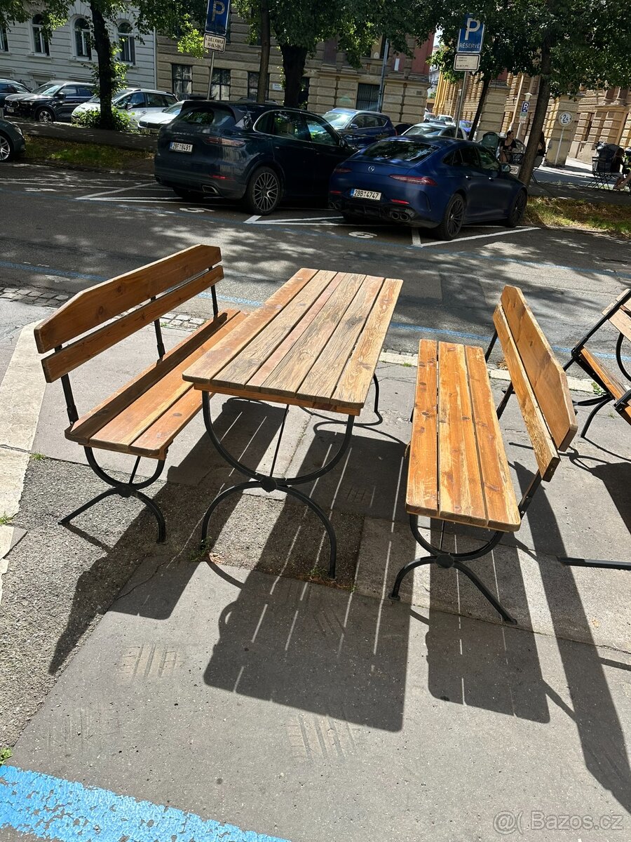Masivní pivní set stůl + 2 lavice / zahradní posezení - 3