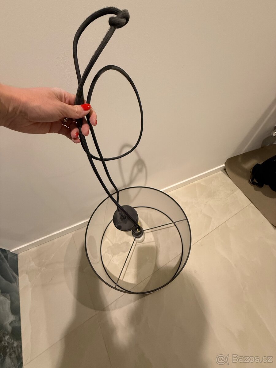 Moderní závěsný lustr s textilním kabelem – Černý - 3