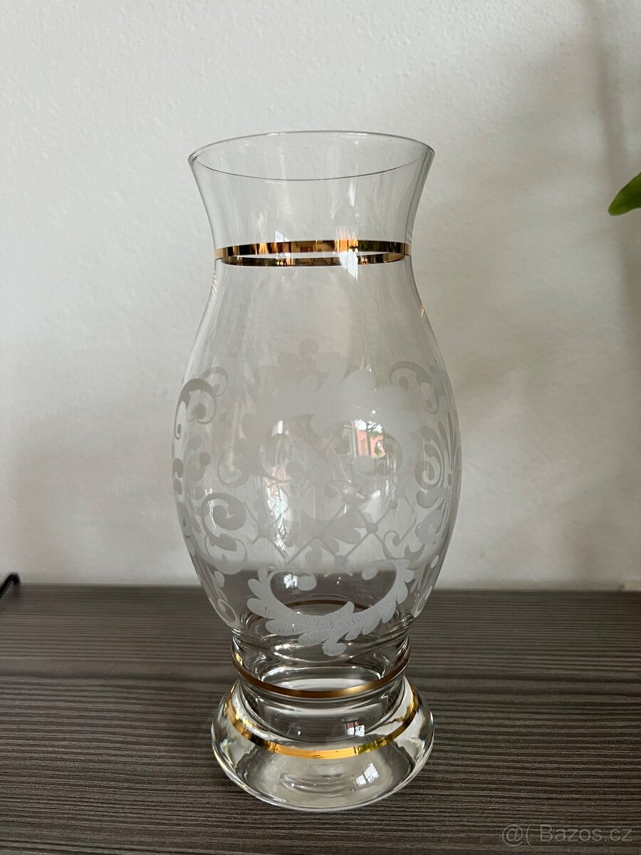 Skleněná váza s matovanými vzory zlacená Retro vintage - 3