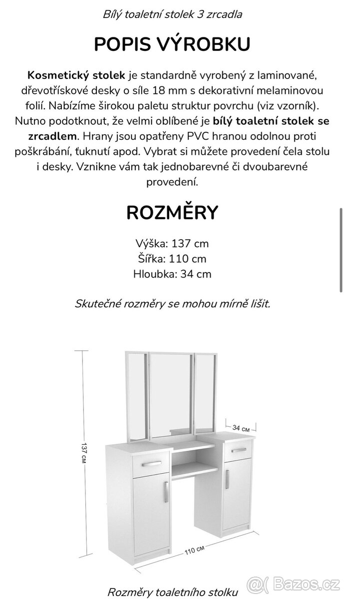 Toaletka se zrcadlem + taburet. - 3