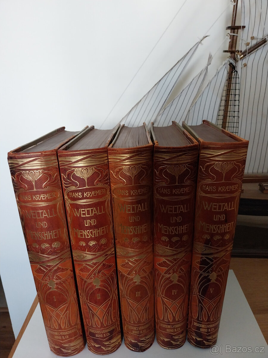 Weltall und Menschheit, komplet 5 dílů v kůži z r. 1900 - 3