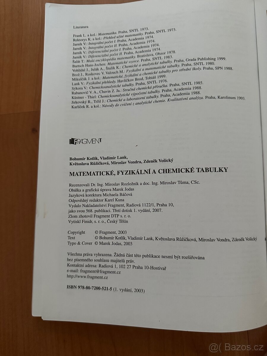 Matematické, fyzikální a chemické tabulky - 3