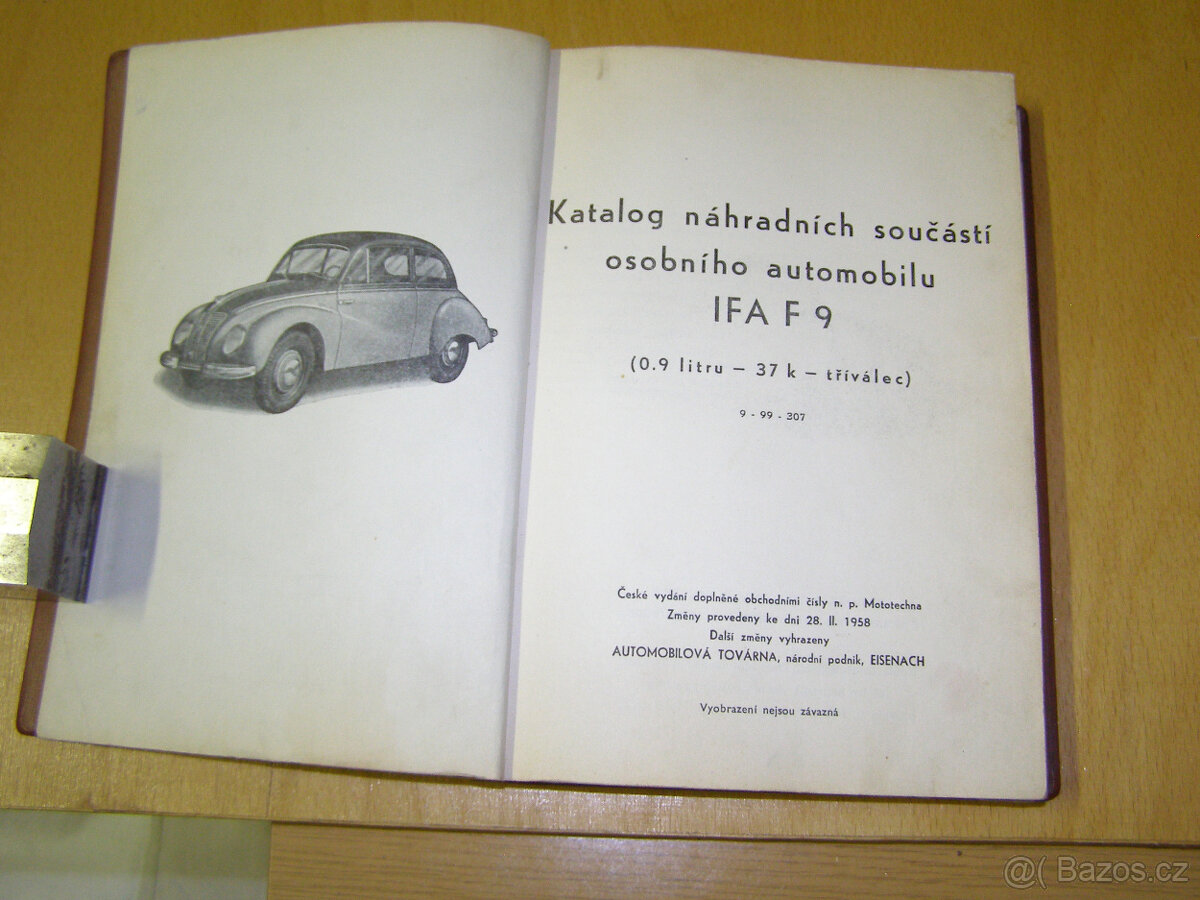 Prodám katalog náhradních dílů IFA F9 - 3