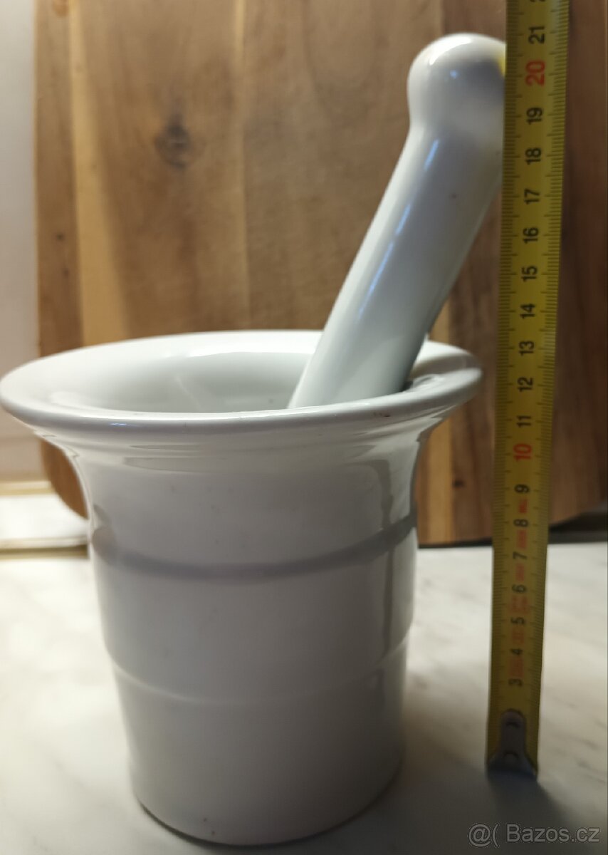 Lékárnický velký starý hmoždíř porcelán. - 3