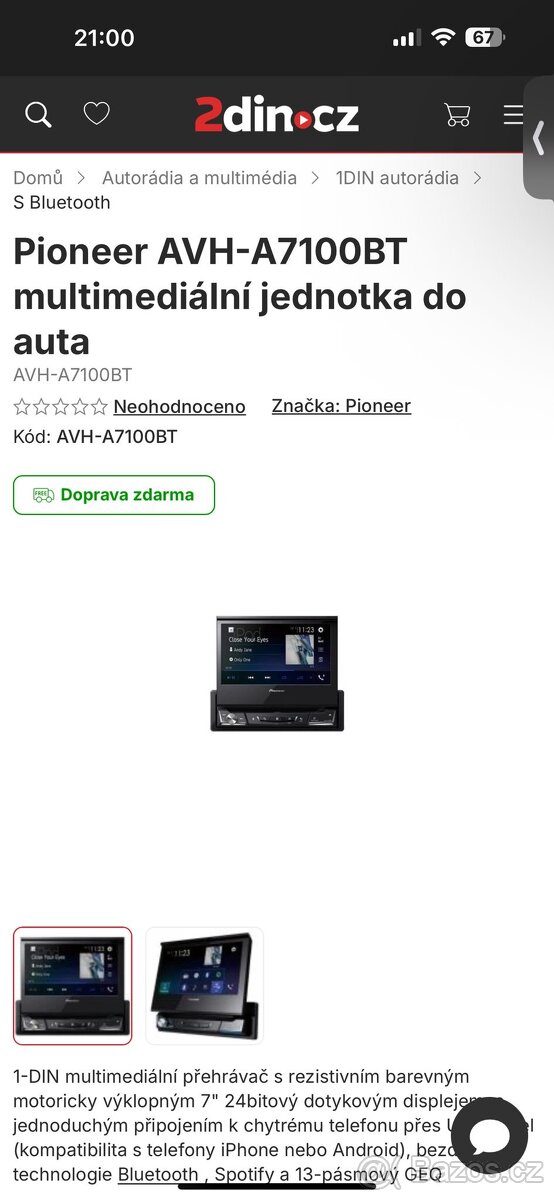 Pioneer AVH-A7100BT multimediální jednotka do auta - 3