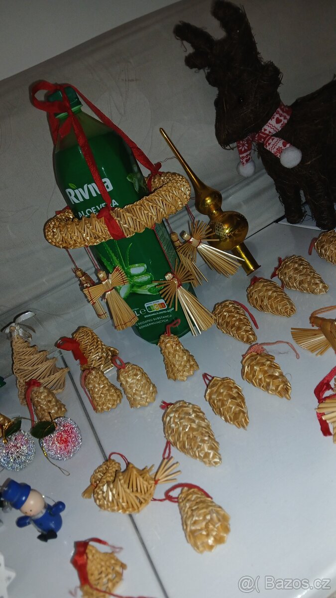 Vánoční dřevěné a slaměné ozdoby na stromeček Sob Betlém - 3