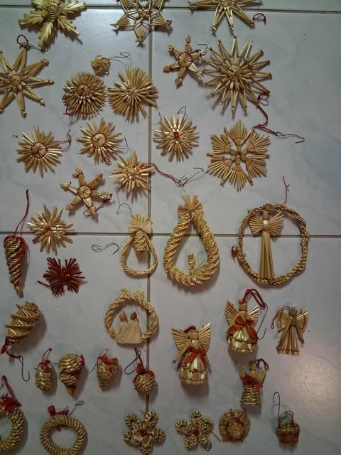 Slaměné vánoční ozdoby - cca 50 ks - 3