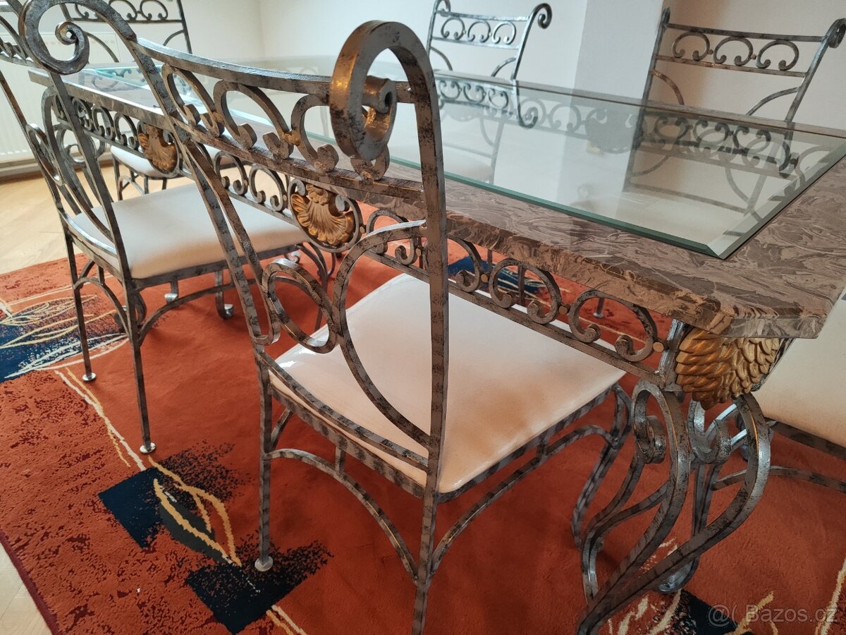 Secesně rustikální jídelní stůl a židle že Švýcarska - 3