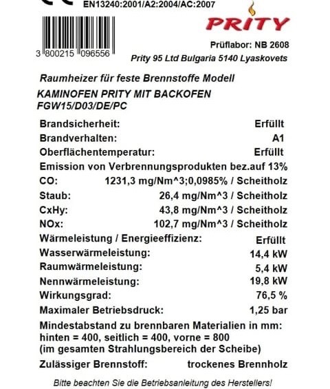 PRITY krbová kamna s troubou a výměníkem FG W15 - 3