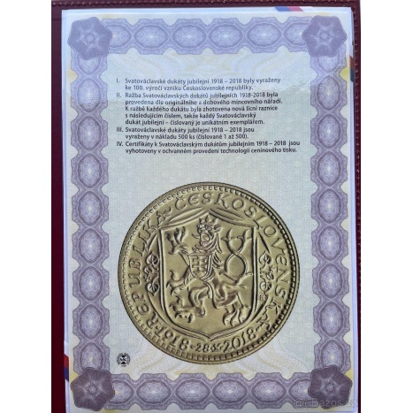 ZLATÝ ČÍSLOVANÝ JUBILEJNÍ SVATOVÁCLAVSKÝ DUKÁT 2018 - 500 ks - 3