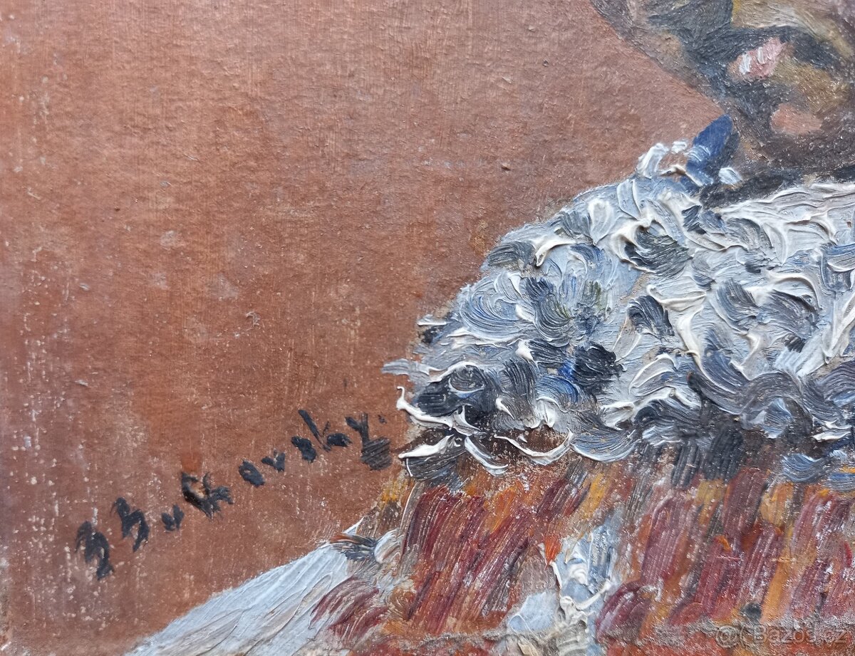 Dva oleje. Muž a žena ve folklórním oděvu, sign. B. Bukovský - 3