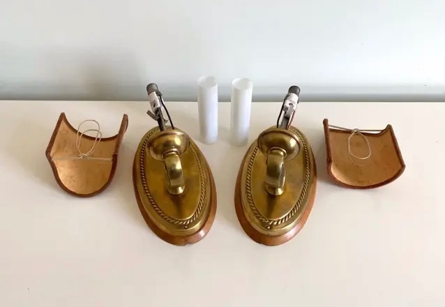 Párové staré nástěnné mosazné lampy na zeď - 3