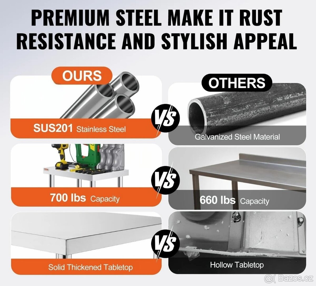 Nerezový pracovní stůl Vevor - 3