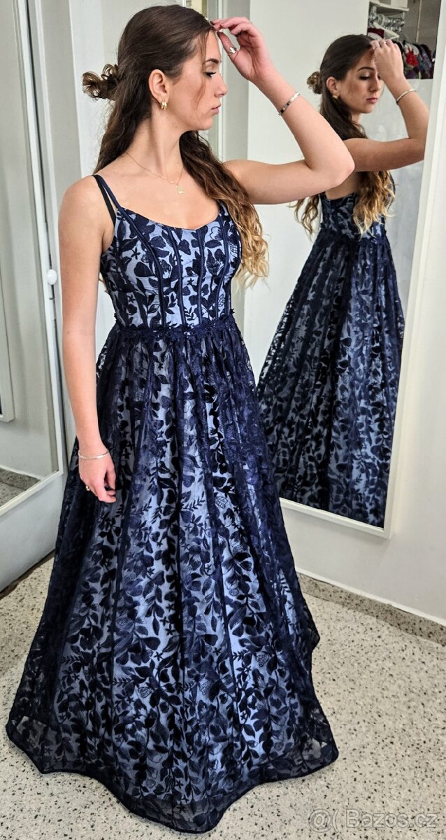 NOVÉ plesové šaty KRAJKOVÉ MODRÉ - 3