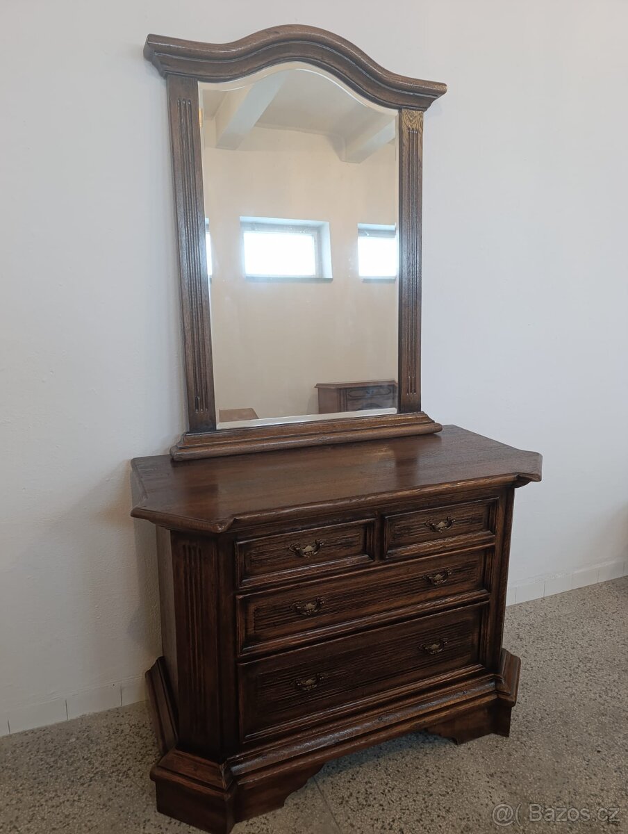 Starožitná komoda + zrcadlo, nábytek z masívu - 3