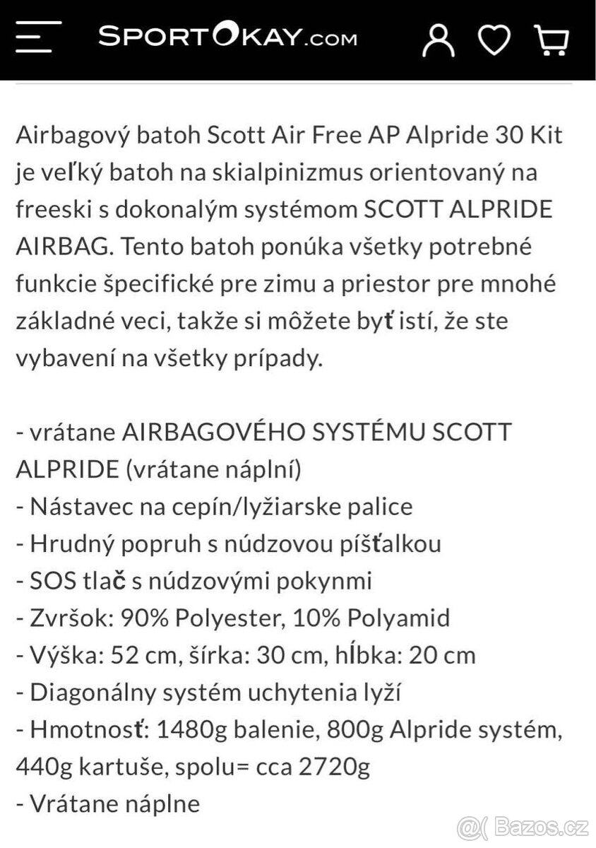 lavinovy batoh SCOTT AIR FREE AP 30, Alpride airbag system - 3