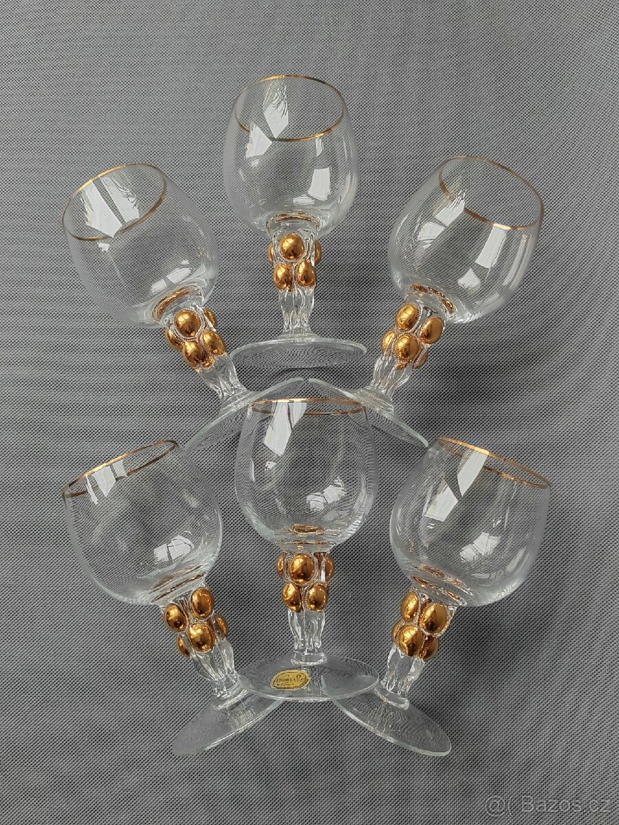 Nádherná sada skleniček na vino Zlatá Zuzana 1956-1960 - 3