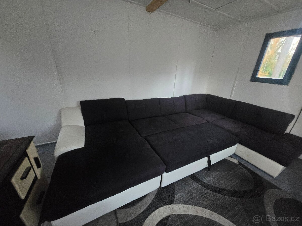 Prodej sedací rozkládací soupravy koženka a látka - 3