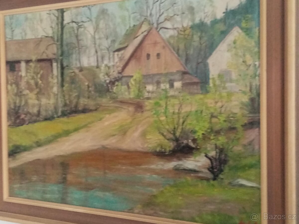 Ručně malovaný obraz - klasická česká krajina, olej akryl - 3