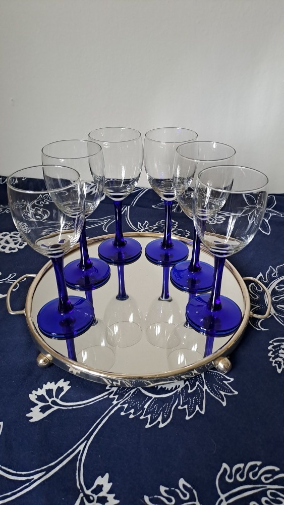 SKLENIČKY COBALT VINTAGE "NEPTUNE" CRISTAL D ARQUES DURAND - 3