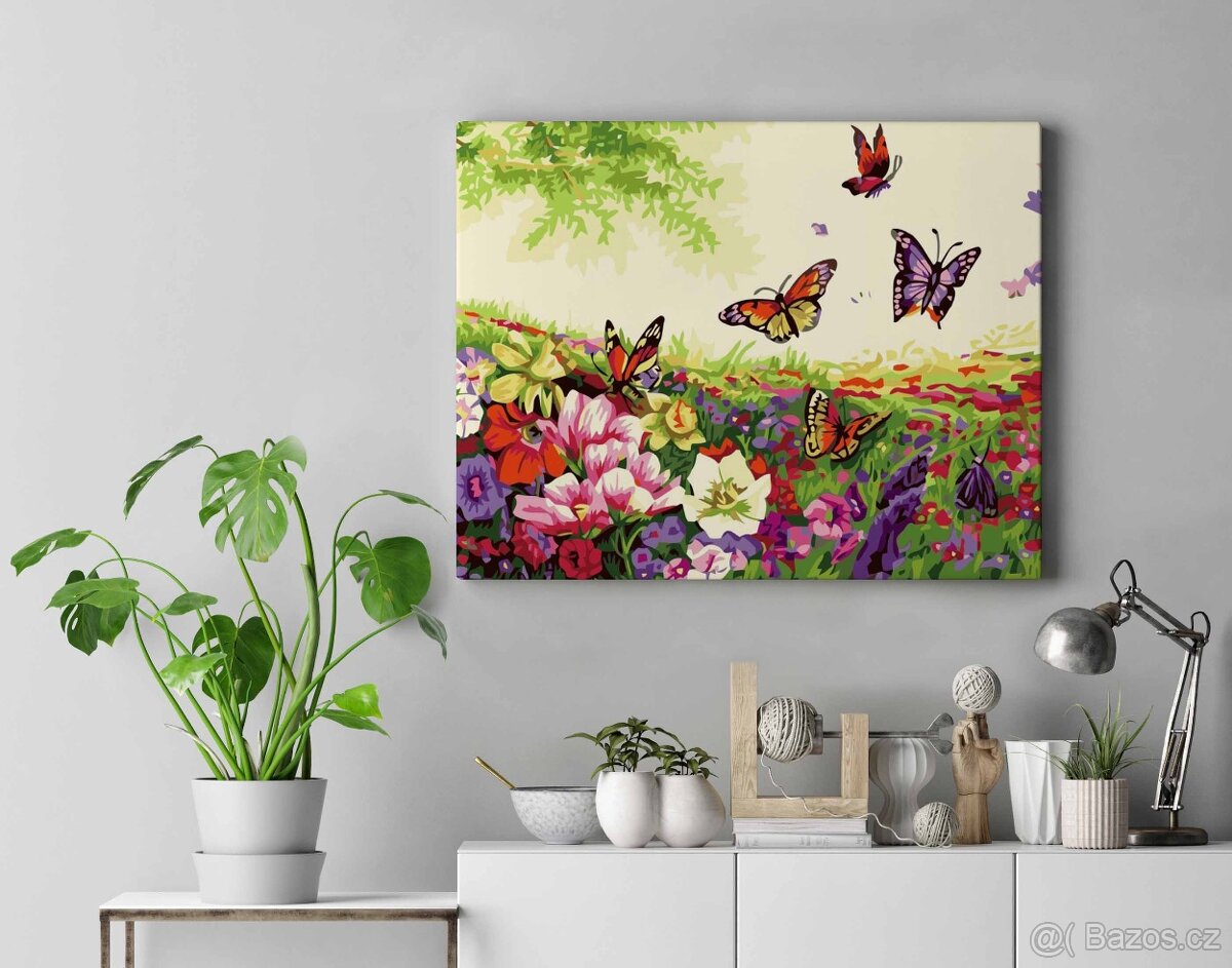 Malování podle čísel - Louka plná motýlů, 50x40 cm obraz - 3
