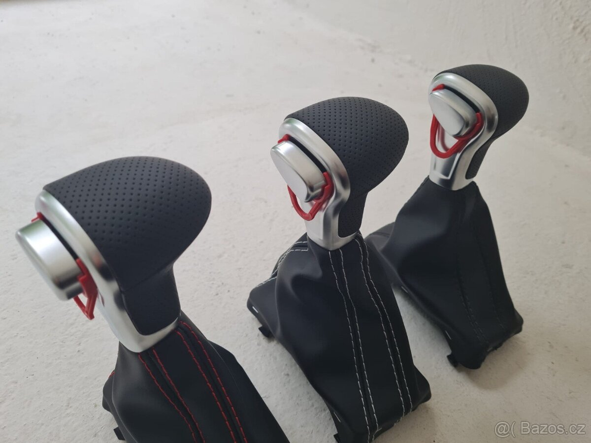 Radiaca páka pre automat AUDI / čierna biela červená nitka - 3