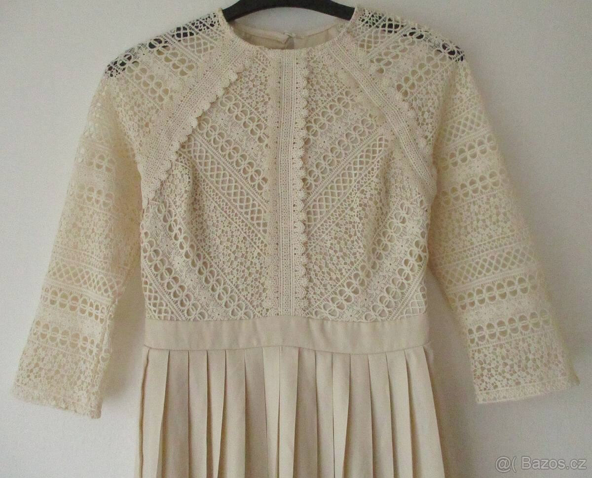 Dámské midi šaty béžové krajkové plisované S 36 - 3